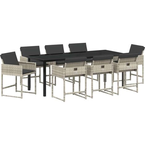 Garten Essgruppe 9 pcs Hellgrau Poly-Rattan vidaXL