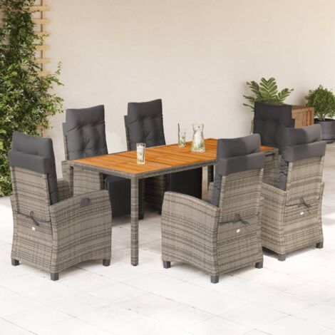 Garten-Essgruppe mit 7 Polstern Grau Rattan