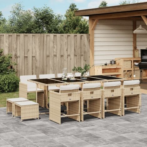 Garten-Essgruppe mit Kissen 13 Teile beige