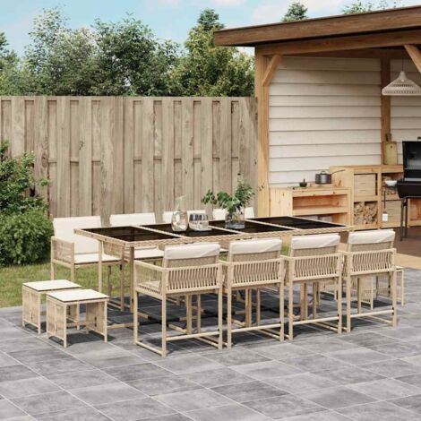 Garten-Essgruppe mit Kissen 13 Teile Beige