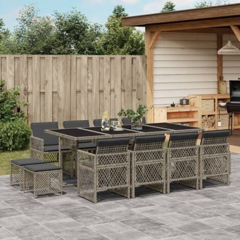 Garten-Essgruppe mit Kissen 13 Teile grau Rattan
