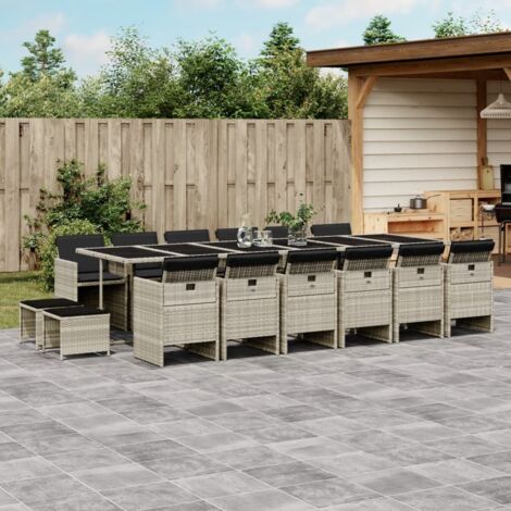 Garten-Essgruppe mit Kissen 17 Teile hellgrau Rattan