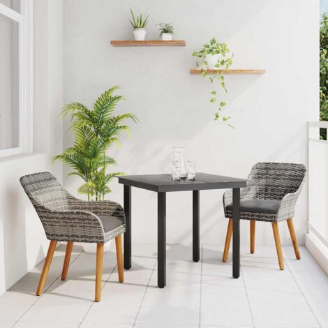 Garten Essgruppe mit Kissen 3 pcs Grau Poly-Rattan vidaXL