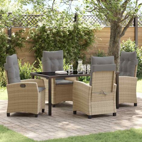 Garten Essgruppe mit Kissen 5 pcs Beige Poly-Rattan vidaXL