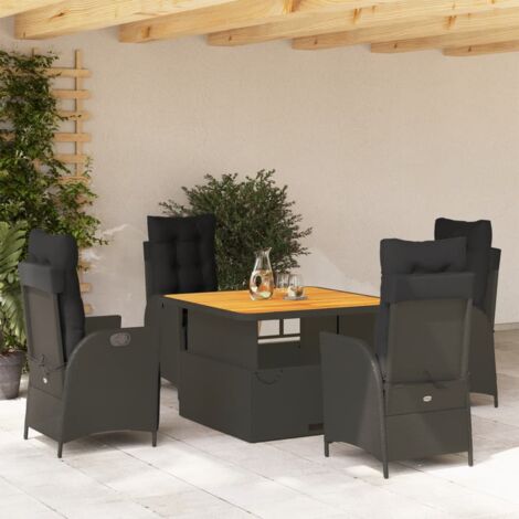 Garten-Essgruppe mit Kissen 5-teilig Schwarz Geflecht