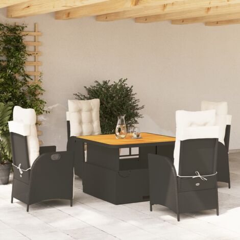 Garten-Essgruppe mit Kissen 5-teilig Schwarz Geflochtene Kunststoffe