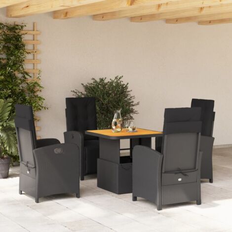Garten-Essgruppe mit Kissen 5-teilig Schwarz Geflochtene Rattan