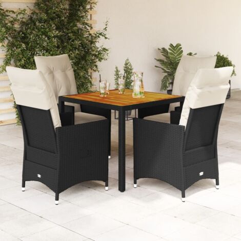 Garten-Essgruppe mit Kissen 5-teilig schwarz Rattan