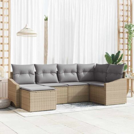 Garten Essgruppe mit Kissen 6 pcs Beige und Hellgrau vidaXL