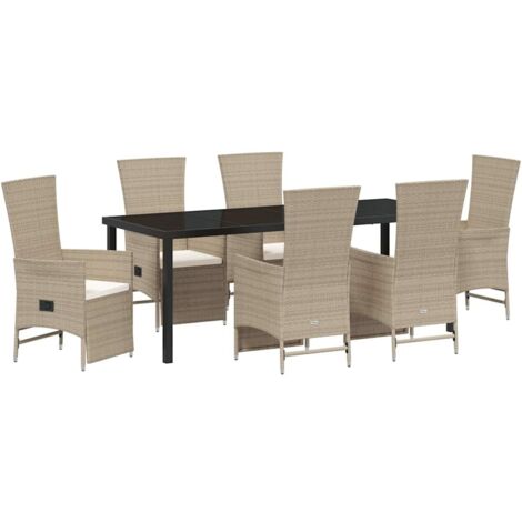 Garten Essgruppe mit Kissen 7 pcs Beige Poly-Rattan vidaXL