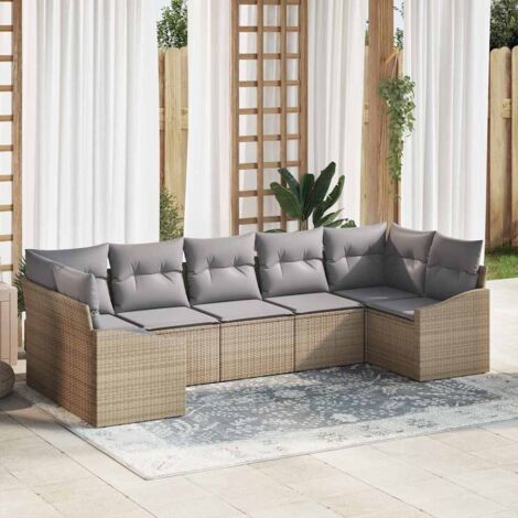 Garten Essgruppe mit Kissen 7 pcs Beige und Hellgrau vidaXL