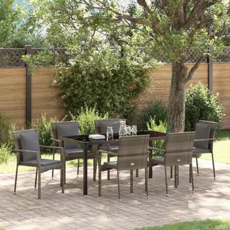 Garten Essgruppe mit Kissen 7 pcs Grau Poly Rattan vidaXL