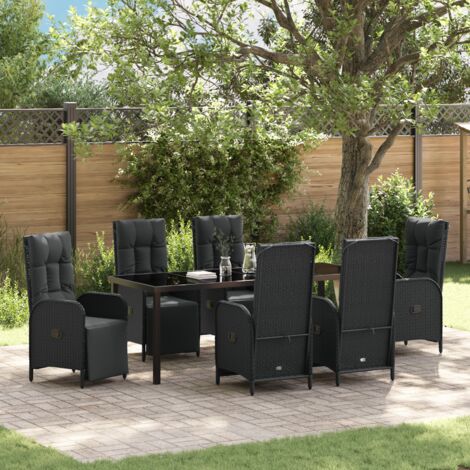 Garten Essgruppe mit Kissen 7 pcs Schwarz Poly Rattan vidaXL