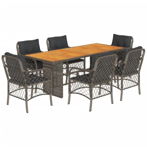 Garten-Essgruppe mit Kissen 7-teilig Grau Rattan