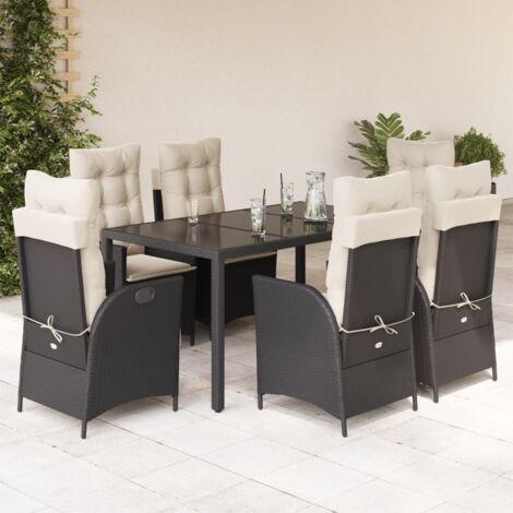 Garten-Essgruppe mit Kissen 7-teilig Schwarz Geflochtene Rattan