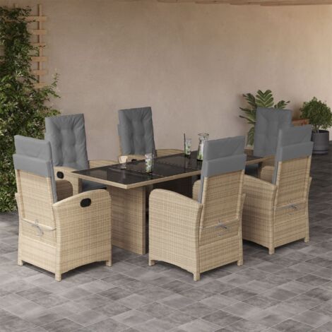 Garten-Essgruppe mit Kissen 7 Teiliges Set Beige Geflecht