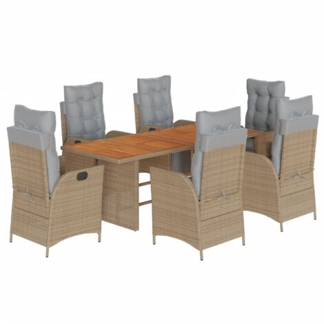 Garten-Essgruppe mit Kissen 7-teiliges Set Mix Beige Rattan