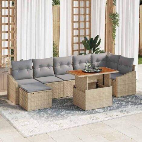 Garten Essgruppe mit Kissen 8 pcs Beige und Grau vidaXL