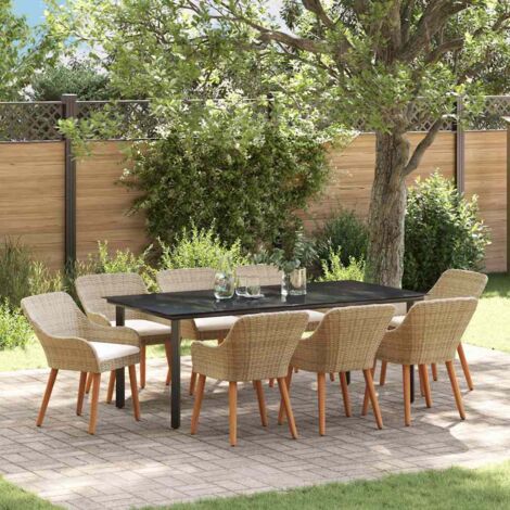 Garten Essgruppe mit Kissen 9 pcs Beige Poly-Rattan vidaXL