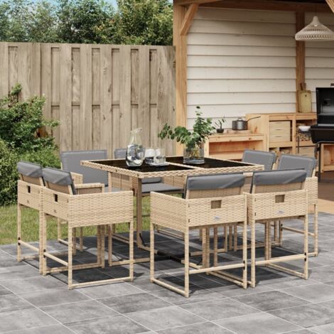 Garten-Essgruppe mit Kissen 9-teilig Beigeblaub