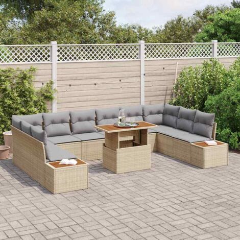Garten Essgruppe mit Kissen mit Kissen 11 pcs Beige und Grau vidaXL