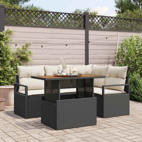 Garten Essgruppe mit Kissen mit Kissen 5 pcs Schwarz und Creme vidaXL