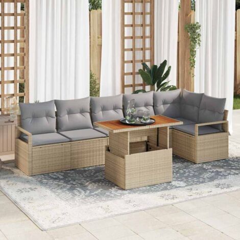 Garten Essgruppe mit Kissen mit Kissen 7 pcs Beige und Grau vidaXL