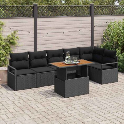 Garten Essgruppe mit Kissen mit Kissen 7 pcs Schwarz und Braun vidaXL