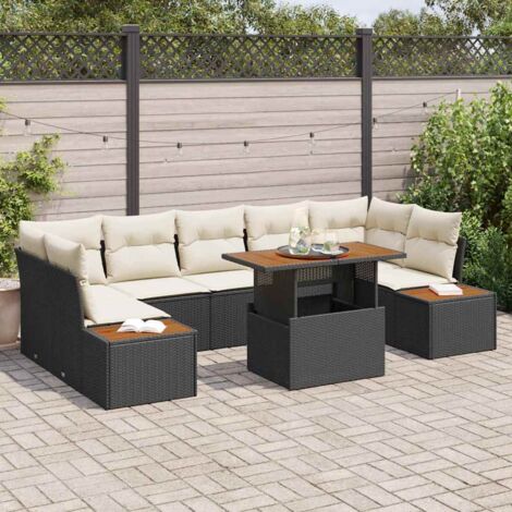 Garten Essgruppe mit Kissen mit Kissen 8 pcs Schwarz und Beige vidaXL