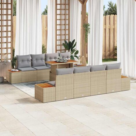 Garten Essgruppe mit Kissen mit Kissen 9 pcs Beige und Grau vidaXL