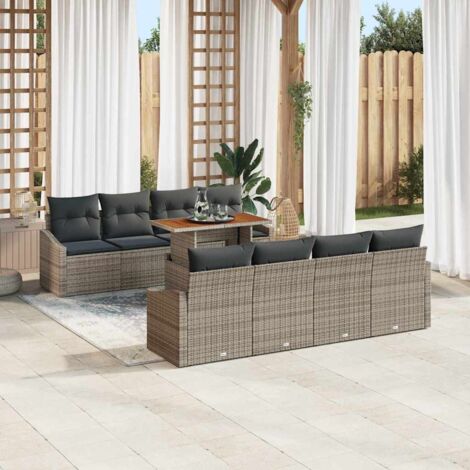 Garten Essgruppe mit Kissen mit Kissen 9 pcs Grau und Braun vidaXL