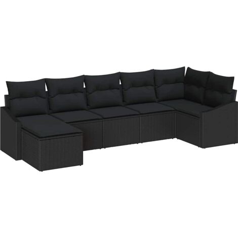 Garten Essgruppe mit Kissen mit Speicher 7 pcs Schwarz vidaXL