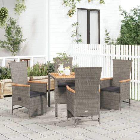 Garten-Essgruppen-Set 5-teilig mit grauen Kissen aus Rattangeflecht