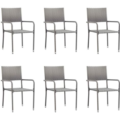 Garten-Essstühle 6 Stk. Stapelbar Grau Polyrattan vidaXL