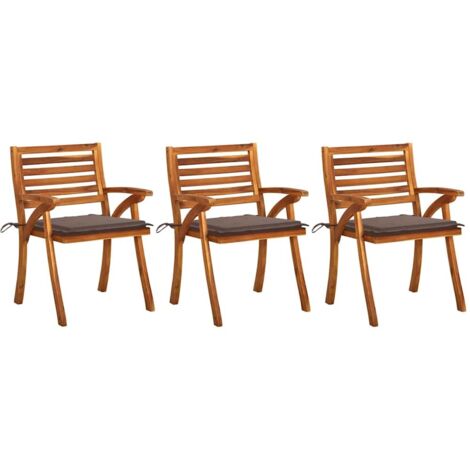 Garten-Essstühle mit Kissen 3 Stk. Massivholz Akazie