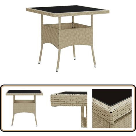 Garten-Esstisch Beige Poly Rattan und Glas - Gartenstuhl - Esstisch - Balkonmöbel - Terrassenmöbel - Rattan Möbel