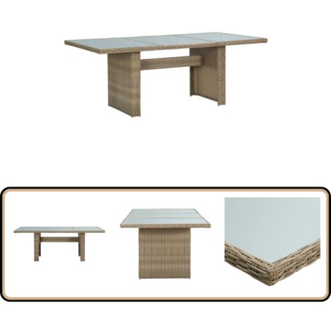 Garten-Esstisch Braun 200x100x74 cm Glas und Poly Rattan - Gartenstuhl - Esstisch - Terrassenmöbeln - Gartenmöbelset - Rattan Möbel