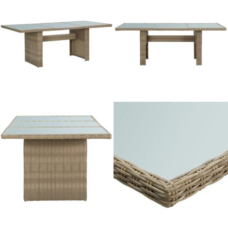 Garten-Esstisch Braun 200x100x74 cm Glas und Poly Rattan - Gartenstuhl - Esstisch - Terrassenmöbeln - Gartenmöbelset - Rattan Möbel - Home & Living