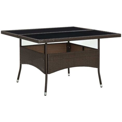 Garten-Esstisch Braun Poly Rattan und Glas