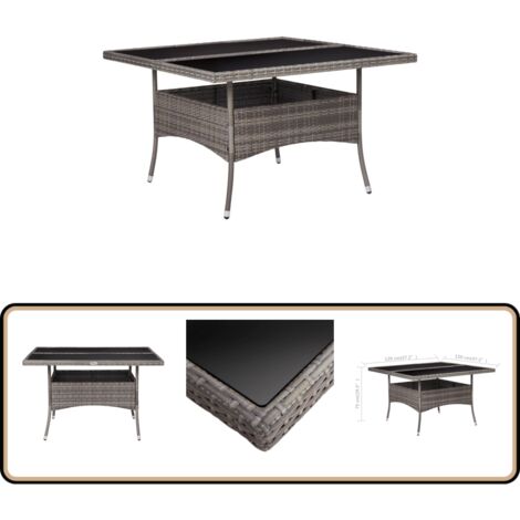 Garten-Esstisch Grau Poly Rattan und Glas - Gartenstuhl - Esstisch - Outdoor Möbel - Terrassenmöbel - PE-Rattan