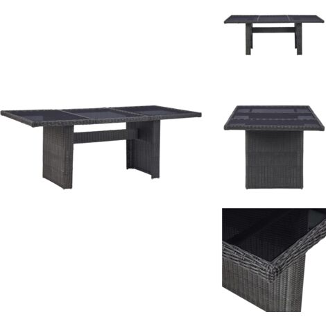 Garten-Esstisch Schwarz 200x100x74 cm Glas und Poly Rattan - Gartenstuhl - Esstisch - Balkonmöbeln - Terrassenmöbel - Rattan Möbel