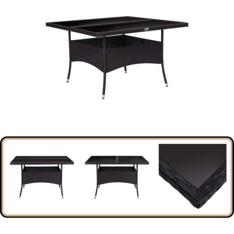 Garten-Esstisch Schwarz Poly Rattan und Glas - Gartenstuhl - Outdoor Möbel - Esstisch Set - Balkonmöbel - Terrassenmöbeln