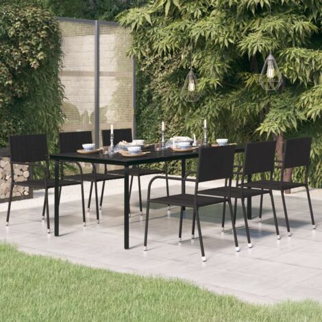 Garten-Esstisch，Gartentisch，Outdoor-Esstisch Schwarz 200x100x74 cm Stahl und Glas AGHDE843313 BonneVie