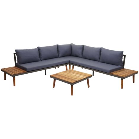 Garten-Garnitur HHG-082, Garnitur Sitzgruppe Lounge-Set Sofa, Akazie Holz MVG-zertifiziert, grau