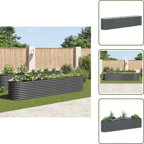 Garten-Hochbeet 400 x 80 x 81 cm Verzinkter Stahl Grau - Gartenhochbeet - Stahlteich - Balkonbepflanzung - Gemüsegarten - Herbarium