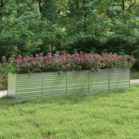 Garten-Hochbeet，Blumenkasten，Pflanzkasten Balkon, Terrasse, Garten 400x80x77 cm Verzinkter Stahl Silber VMEC112341