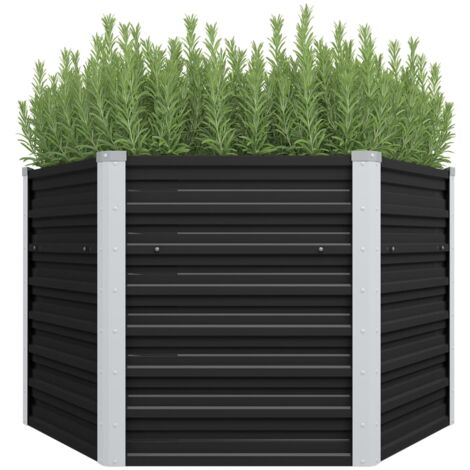 Garten-Hochbeet，Blumenkasten，Pflanzkasten Balkon, Terrasse, Garten Anthrazit 129 x 129 x 77 cm Verzinkter Stahl VMEC435720