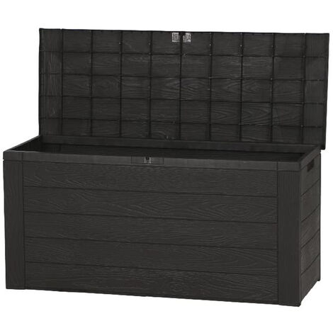 Garten KIssenbox für Auflagen in Holz Optik - ca. 120 x 58 x 48 cm - Kunststoff Auflagenbox mit Deckel 300 Liter anthrazit/braun - Garten Truhe Box
