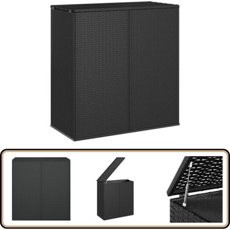Garten-Kissenbox PE Rattan 100x49x103,5 cm Schwarz - Gartenkiste - Außenschrank - Stauraum - Gartenaufbewahrung - Wetterfest