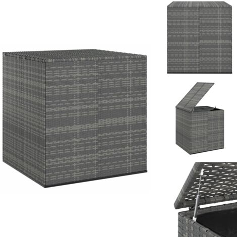 Garten-Kissenbox PE Rattan 100x97,5x104 cm Grau - Gartenkiste - Außenschrank - Stauraum - Sitzplatz Dekoration - Wetterfest